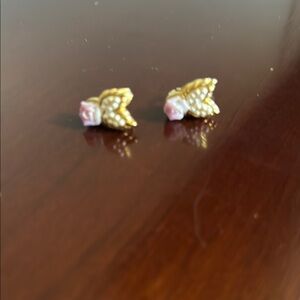 Gold and Pink Rose Earrings